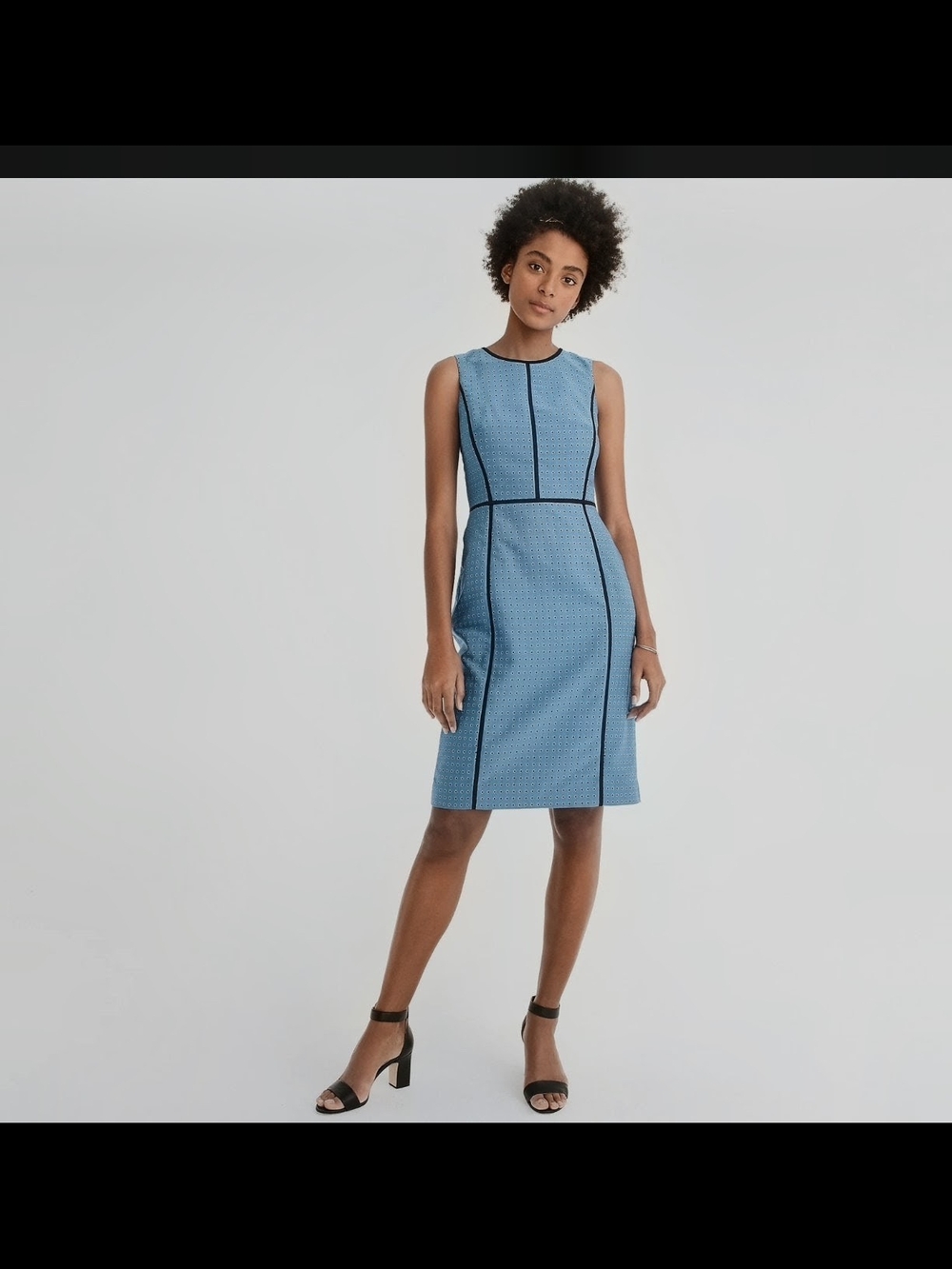 J.Crew Foulard Print Sheath Dress Size 2 Blue Black Piping